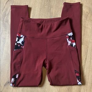 BSP Better Sports Performance Women's Burgundy Leggings with Floral Accents
